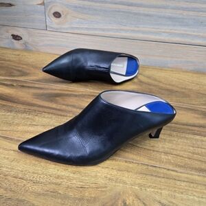 Stuart Weitzman Mira Mules Women Black Leather Pointed Toe Heels Size 7.5M